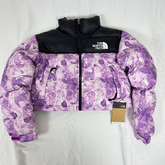 North Face Nuptse 700 Down Cropped Short Puffer Jacket Coat Women Purple M J8